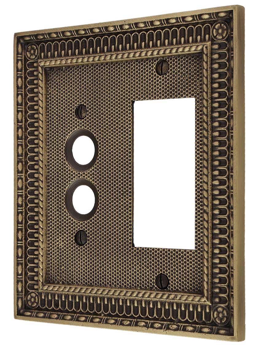 Pisano Push Button / GFI Combination Switch Plate in Antique Brass.